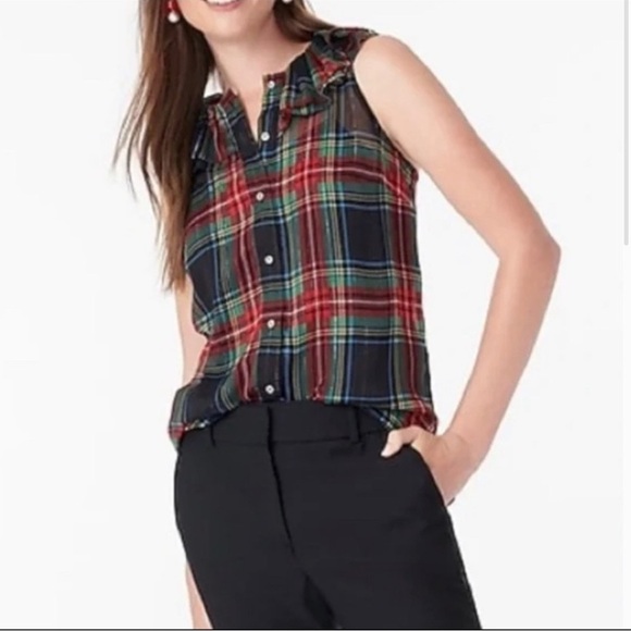 J CREW SLEEVELESS FESTIVE TARTAN PLAID BLOUSE - SMALL. R - Picture 1 of 5